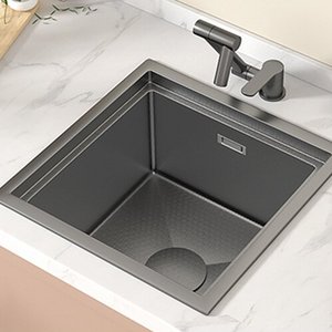 Fregadero Bajo Encimera de Acero Inoxidable Nano Negro Mate con Cubierta para Cocina y Bar - Product Image 3