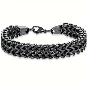 Men's <b>Titanium</b> Steel <b>Chain</b> Bracelet 10mm Silver Double Row Mesh Wave Design Hip Hop Style Jewelry - Product Image 4