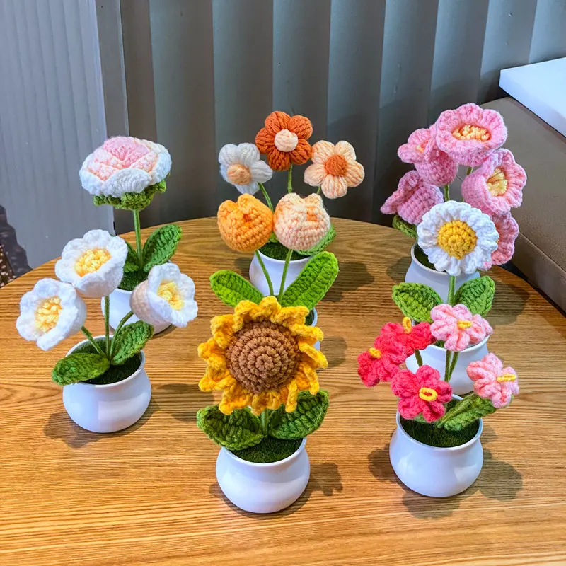 El yapımı Mini örgü saksı çiçekleri güzel unutmak-ben-değil yün tığ Pot çiçekler noel sevgililer anneler günü hediyeleri 2024