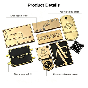 Étiquettes de vêtements personnalisées en métal plaqué, étiquettes de marque en relief personnalisées, plaques dorées et noires pour vêtements, sacs, chapeaux, accessoires - Product Image 2