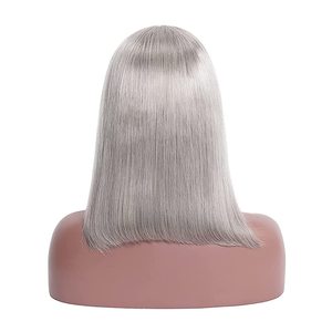 Peluca de Cabello Natural con Frente de Encaje y Parte Media Pre-Plucked, Color Gris Plateado, Corte Bob, para Mujer, Venta al Por Mayor - Product Image 2