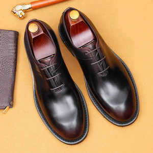 Chaussures habillées Oxford pour hommes en cuir véritable noir, bout rond, à lacets, semelle extérieure en caoutchouc, toutes saisons, pour mariage - Product Image 6