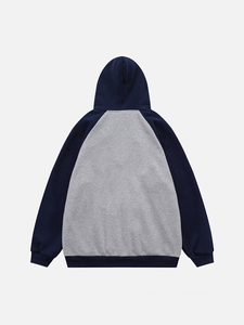<span class=keywords><strong>Sweat</strong></span> à capuche zippé raglan colorblock gris marine personnalisé pour homme, en <span class=keywords><strong>molleton</strong></span> de coton épais, coupe oversize, style streetwear - Product Image 4