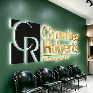 Insegna Luminosa Personalizzata in Acciaio Inox Dorato con Logo Retroilluminato a LED, Lettere Canalizzate Illuminate per Uffici e Reception - Product Image 1