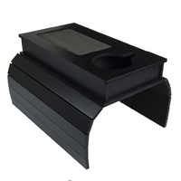 Plateau d'accoudoir de canapé pliable en bambou noir personnalisé avec porte-gobelet et tiroir pour rangement télécommande et téléphone