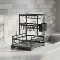 Égouttoir à vaisselle 3 niveaux en acier inoxydable, design moderne et écologique, avec plateau de drainage pour organiser bols et assiettes de cuisine