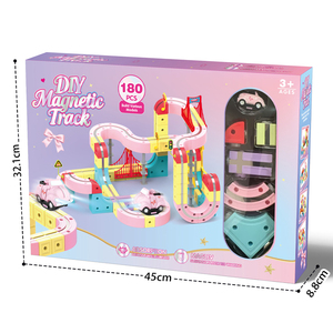 180 Pièces Jouets de Piste Magnétique Maglev, <span class=keywords><strong>Voiture</strong></span> Électronique pour Enfants, Construction DIY de Circuit Magnétique avec <span class=keywords><strong>Voiture</strong></span> Rose et Lumière - Product Image 6