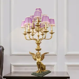 Lampe de bureau décorative en laiton à Led, Base en marbre vert de salon de Style français, prix d'usine