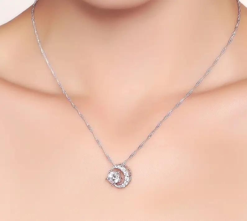 Murduo silver necklace female eternal star and moon pendant simple wish clavicle chain Japan and South Korea dazzling pendant