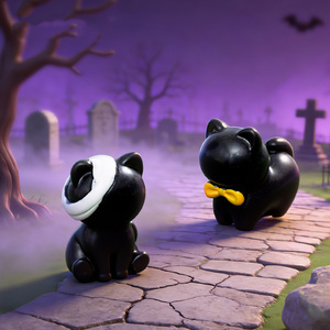 ของตกแต่งรูปปั้นแมวดำขนาดเล็กสำหรับฮาโลวีน งานฝีมือเรซิ่น ของประดับตกแต่งบ้านและสนามหญ้า ฉากหลุมศพจิ๋วสำหรับงานปาร์ตี้ - Product Image 4