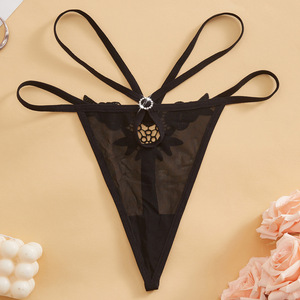 กางเกงในผู้หญิงเอวสูงแบบ Thong สีดำ ผ้าลูกไม้ตาข่าย เซ็กซี่ - Product Image 1