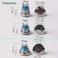 Interrupteur à bouton-poussoir plat en métal 16mm 19mm 22mm 12mm, momentané, à bornes à vis, sans LED