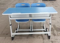 Escritorio Doble al por Mayor con Dos Sillas, Estructura de Acero Resistente, Mesa Escolar para 2 Personas, para Aulas de Secundaria, Pedido al por Mayor