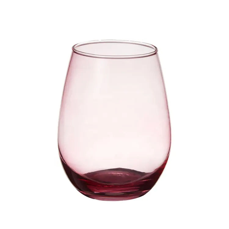 Copas de vino de cristal rosa, 420ml, con logotipo personalizado de fondo grueso, venta al por mayor
