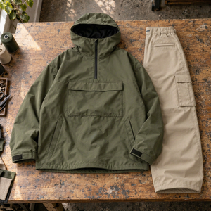 Conjunto de Chaqueta Impermeable con Capucha Verde Oliva para Hombre, Protección Anti-UV, con Pantalones Cargo Beige, 100% Poliéster, Ropa para Exteriores - Product Image 1