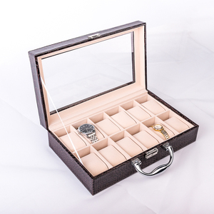 Sang Trọng PU Da Cá Sấu Mô Hình 12-Chữ Số 12 Khe Cắm Đồng Hồ Lưu Trữ Hộp Với Khóa Xách Tay Công Suất Lớn Đồng Hồ Hiển Thị Trường Hợp - Product Image 3