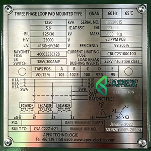 Transformateur sur socle de 800 kVA, triphasé, 12,47 kV vers 208Y/120 V, conforme à la norme ANSI C57.12.34, DOE 2016, type transformateur sur socle - Product Image 3