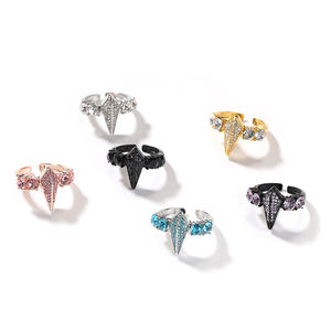 New Hip Hop Ice Out Zirconia Black Panther Ring Geometric Quadrilateral Open Adjustable Ring Alloy Punk <strong>Jewelry</strong> - Product Image 1