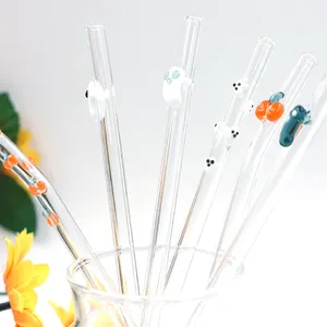 Borosilicate Reusable Halloween Holiday Glass Straws With Design In Bulk Charm Handblow Drinking Straws