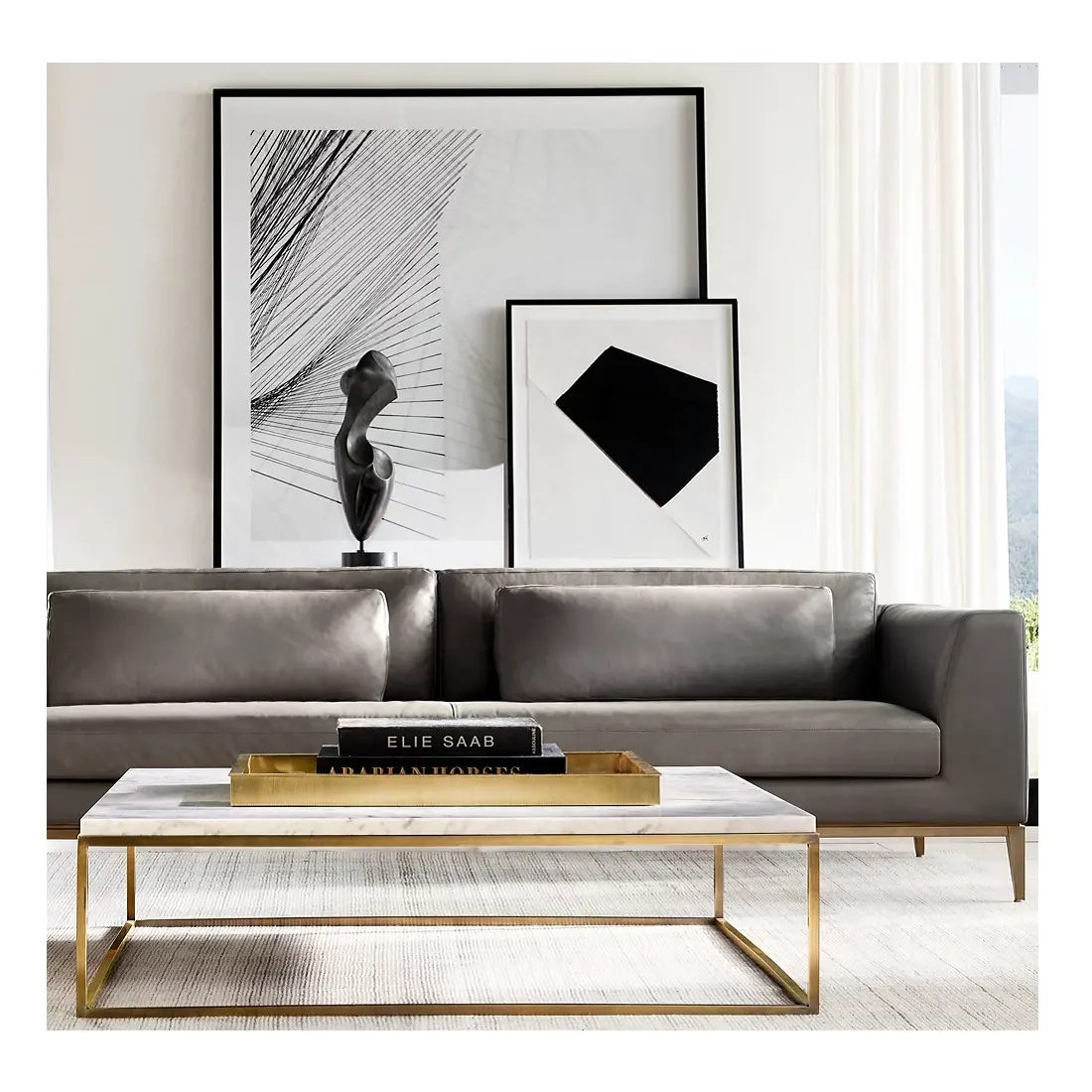 Moderne Wohnzimmer möbel Nicholas reine Marmorplatte Edelstahl Basis quadratischen rechteckigen polierten Messing Couch tisch