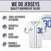 Maillot de baseball classique pour hommes des années 90 Benny Jet Rodriguez # Maillot de baseball à manches courtes avec 30 boutons, Sandlot Iconic Legend Stitches, tailles plus grandes