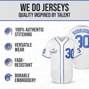 90s Clássico Masculino <span class=keywords><strong>Jersey</strong></span> de Beisebol Benny Jet Rodriguez #30 Botão de Manga Curta Sandlot Iconic Legend Stitches <span class=keywords><strong>Jersey</strong></span> Plus Sizes - Product Image 3