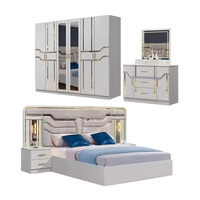 Ensemble de lit King Size à cadre en bois au design moderne et bon marché en cuir Ensemble de mobilier pour chambre à coucher double reine en bois Mdf complet
