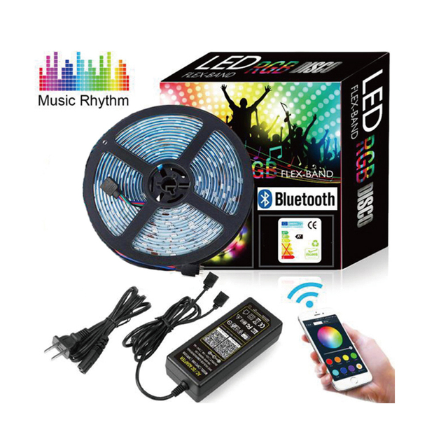 5050 RGB 12V Adapter Blue Tooth APP Controlled No Controller 5m/10m LED Mesh Lamp Strip Lights Color Changing with Music Rhythm