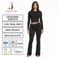 Ensemble deux pièces pour femmes Joydressing : haut court à manches longues et pantalon évasé taille haute