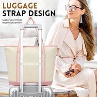 Tas Tote Kanvas Custom Logo Desain Bahu Besar untuk Wanita dengan Banyak Kantong Luar, Ritsleting, dan Gesper Magnetik