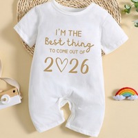 Romper Bayi Unisex 2026, Termal, Cetak Huruf, Kancing Tekan, Jumpsuit Lengan Pendek, Baju Terusan Bayi