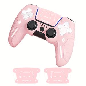 Étui de protection en silicone <span class=keywords><strong>rose</strong></span> souple pour manette <span class=keywords><strong>PS5</strong></span> antidérapant avec conception de poignée renforcée et logo imprimé à 2 Stickers-3D thématiques - Product Image 2