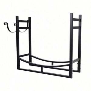 Brosse à foyer, pelle, pinces et supports à bûches en fer robustes pour usage intérieur et extérieur - Product Image 3