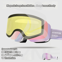 Logo personnalisé Vente en gros Lunettes de ski magnétiques unisexes sans cadre double couche UV400 anti-buée pour hommes et femmes