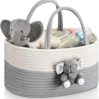 Panier de rangement ovale multifonctionnel en corde de coton, simplicité moderne, écologique, avec poignée pour le rangement des bébés et des enfants