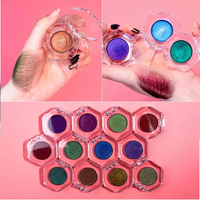 Palette de fards à paupières individuels en gros sous marque privée, étui hexagonal transparent, fini métallique scintillant, couleurs audacieuses, maquillage pour les yeux, prix de gros