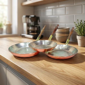 Copper and Stainless Steel Metal Frying Pan with Wooden Handle Cover <b>for</b> Home Hotel Restaurant Use Gas & <b>Induction</b> Compatible - Product Image 3