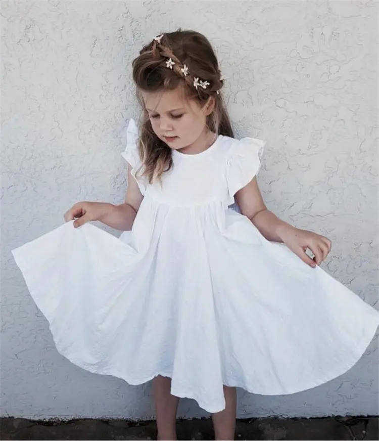 Wholesale Girls' Dresses White Baby Dresses Dress Sleeveless Summer Pleated Skirt Girl