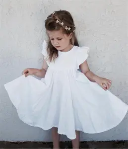 Оптовая продажа, платья для девочек, белые детские платья, платье без рукавов, летняя плиссированная юбка для девочек