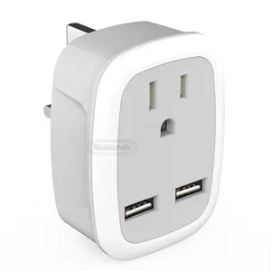 250V adaptor steker konverter daya Travel soket UK 2USB colokan EU 13A nilai arus Single Outlet fitur keamanan disesuaikan OEM