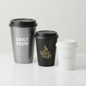 16oz để đi tùy chỉnh Bạc dùng một lần cà phê chất lượng cao hai lớp logo màu đen bí ẩn tùy chỉnh in cốc giấy - Product Image 1