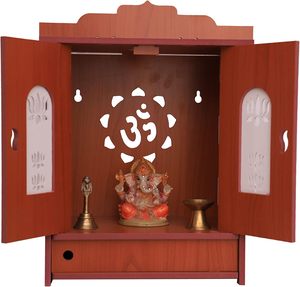 Handmade Customizable MDF Wooden Wall Temple for Home Business Office <strong>Pooja</strong> Mandir with Engraved <strong>Design</strong> and <strong>Doors</strong> - Product Image 1