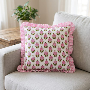 2026 Handmade Modern Square Home Bohemian Cotton Frill Cushion Cover Indian Block Print Floral Luxury Raffle Ruffled Pillow - Product Image 3