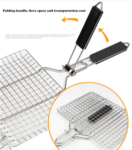 Portable BBQ Grilling <strong>Basket</strong> 430 Stainless Steel Vegetable BBQ <strong>Grill</strong> Net with Removable Wooden Handle - Product Image 2