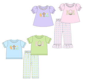 Set di Abbigliamento per Bambine con Stampa Coniglietto Pasquale, T-shirt e Leggings, Coordinato Sorella, Nuovi Completi per Bambini all'Ingrosso - Product Image 6