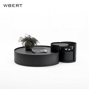 Mesa de centro redonda Italiana Moderna WBERT con almacenamiento, combinación sólida para muebles de sala de estar, mesa de té de madera - Product Image 3