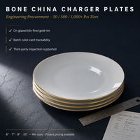 Assiettes de présentation en porcelaine fine avec bord doré, 6, 7, 8, 10 pouces, vente en gros, assiettes de table pour mariage et restaurant, vaisselle en céramique