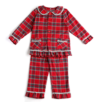 Pyjamas de Noël en Flanelle Tartan Prêts à Expédier pour Bébés Filles et Garçons, Vêtements Enfants en Gros, Ensembles Personnalisés en Dentelle