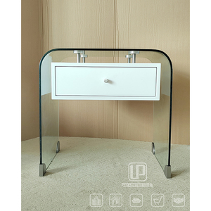 Luxury Glass Classic Nightstand Modern Curved Sides Contemporary White Wooden Nightstand Nordic Bedroom Furniture UP-7-1 Luxury - Product Image 5