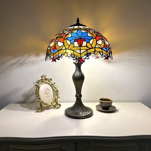 LongHuiJing 16 Inch Adjustable Mediterranean Stained Glass Dome LED Table Lamp Flexible Design Eco-Friendly AC E26 for Living - Product Image 1